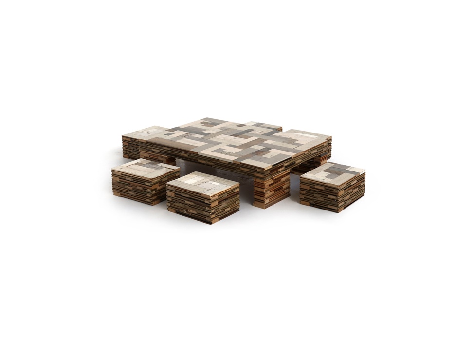 【PIET HEIN EEK / ピート・へイン・イーク】Waste Coffeecube with 6 Stools in Scrapwood スツール