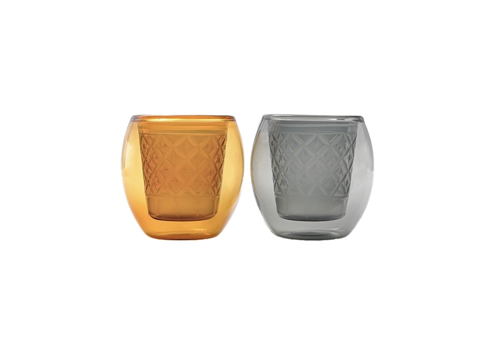 【goyemon / ごゑもん】KIRIKO × DOUBLE WALL GLASS “浮碗 Fuwan ” 切子グラス / 琥珀・黒曜