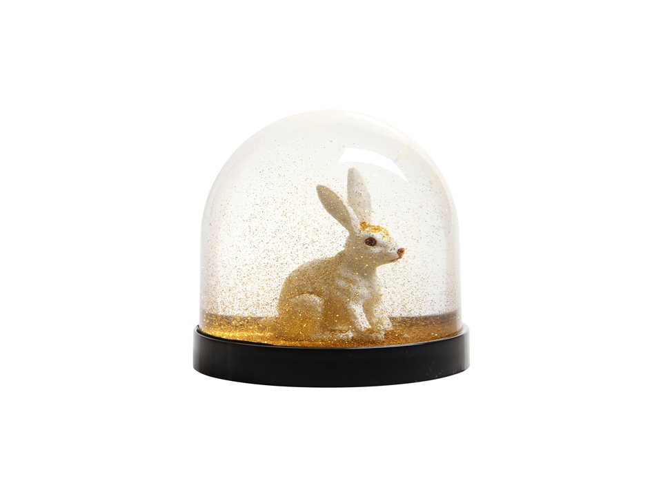 【&Klevering / アンドクレベリン】Wonder Ball white rabbit gold glitter スノードーム
