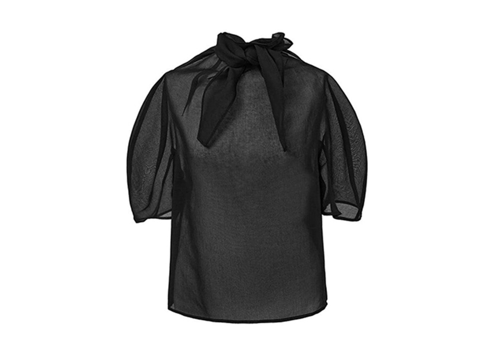 【AMOMENTO / アモーメント】Knotted Collar Top XS シアーシャツ