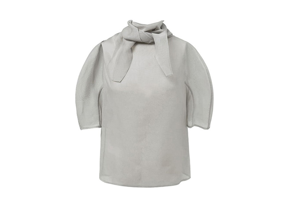 AMOMENTO / アモーメント】Knotted Collar Top XS シアーシャツ