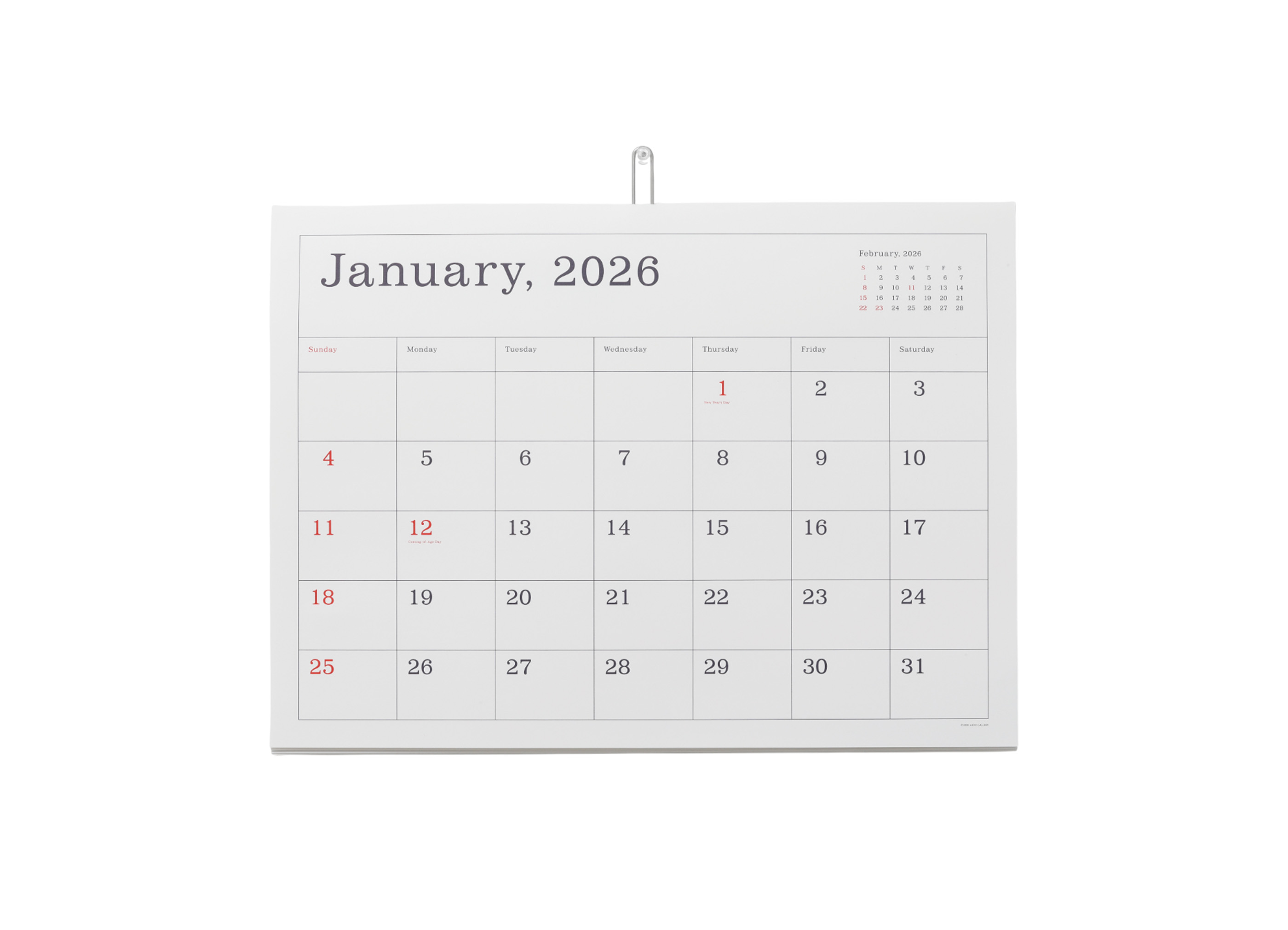 【ANDO GALLERY / アンドーギャラリー】 2026 CALENDAR 罫線あり