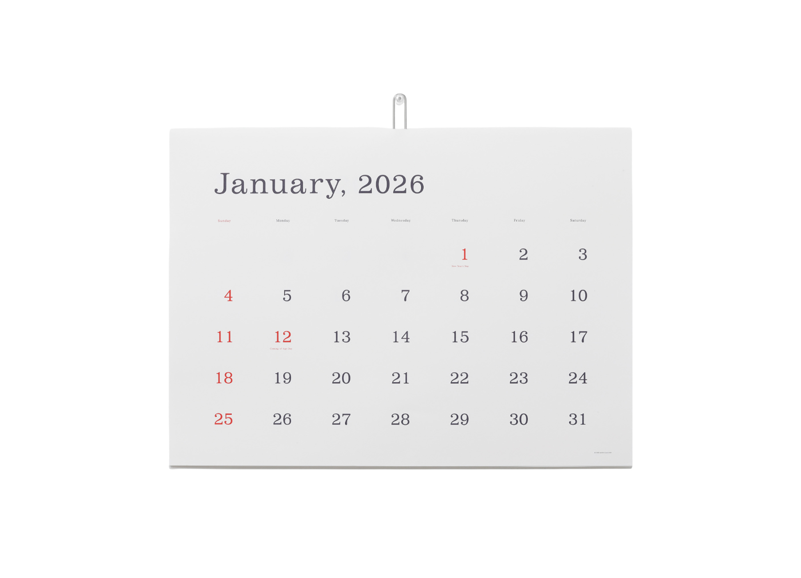 【ANDO GALLERY / アンドーギャラリー】 2026 CALENDAR 罫線なし