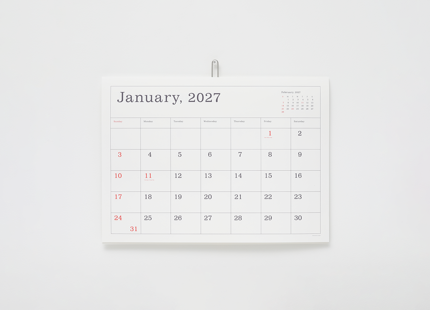 【ANDO GALLERY / アンドーギャラリー】 2027 CALENDAR カレンダー / 罫線あり