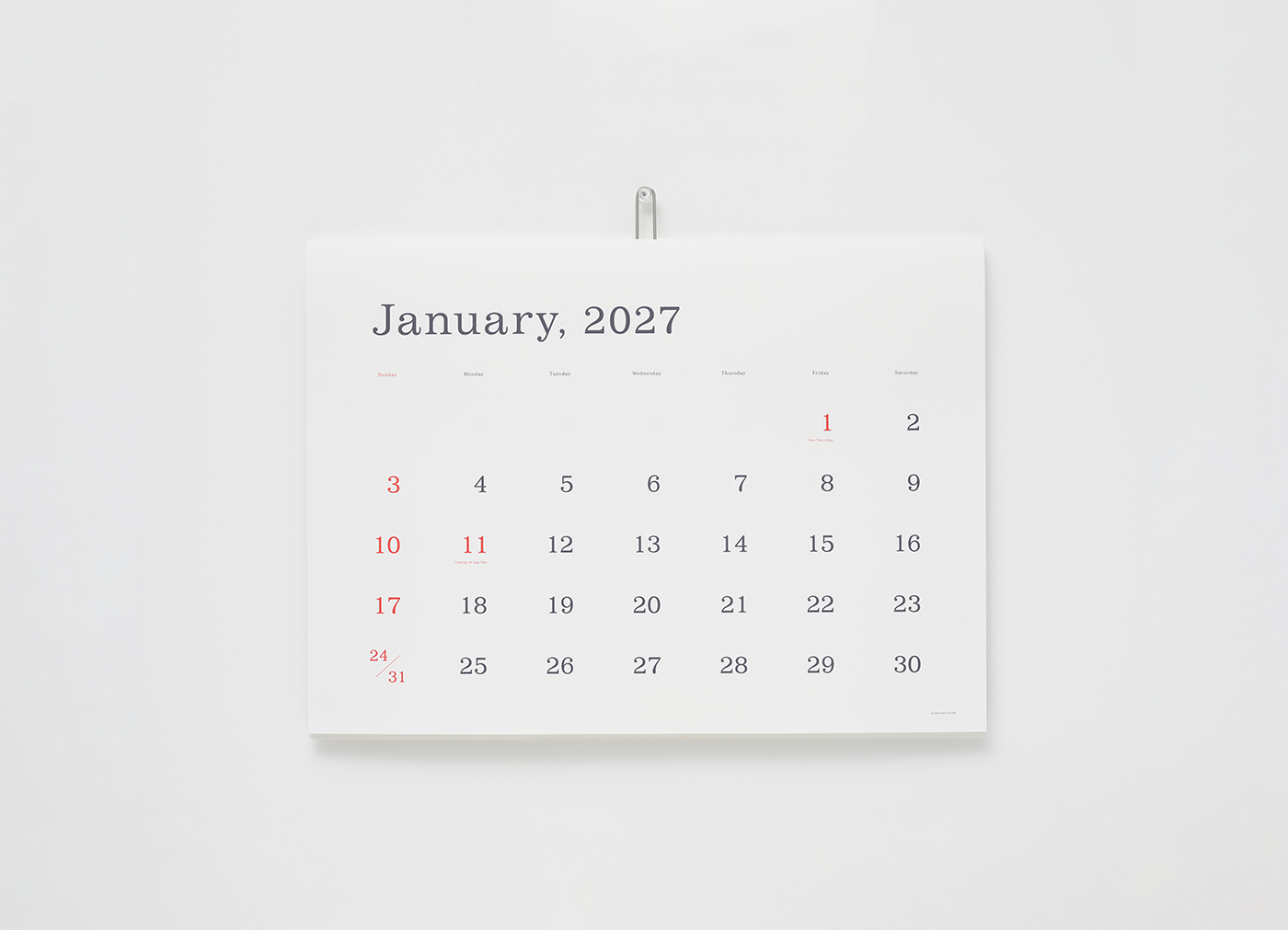 【ANDO GALLERY / アンドーギャラリー】 2027 CALENDAR カレンダー / 罫線なし